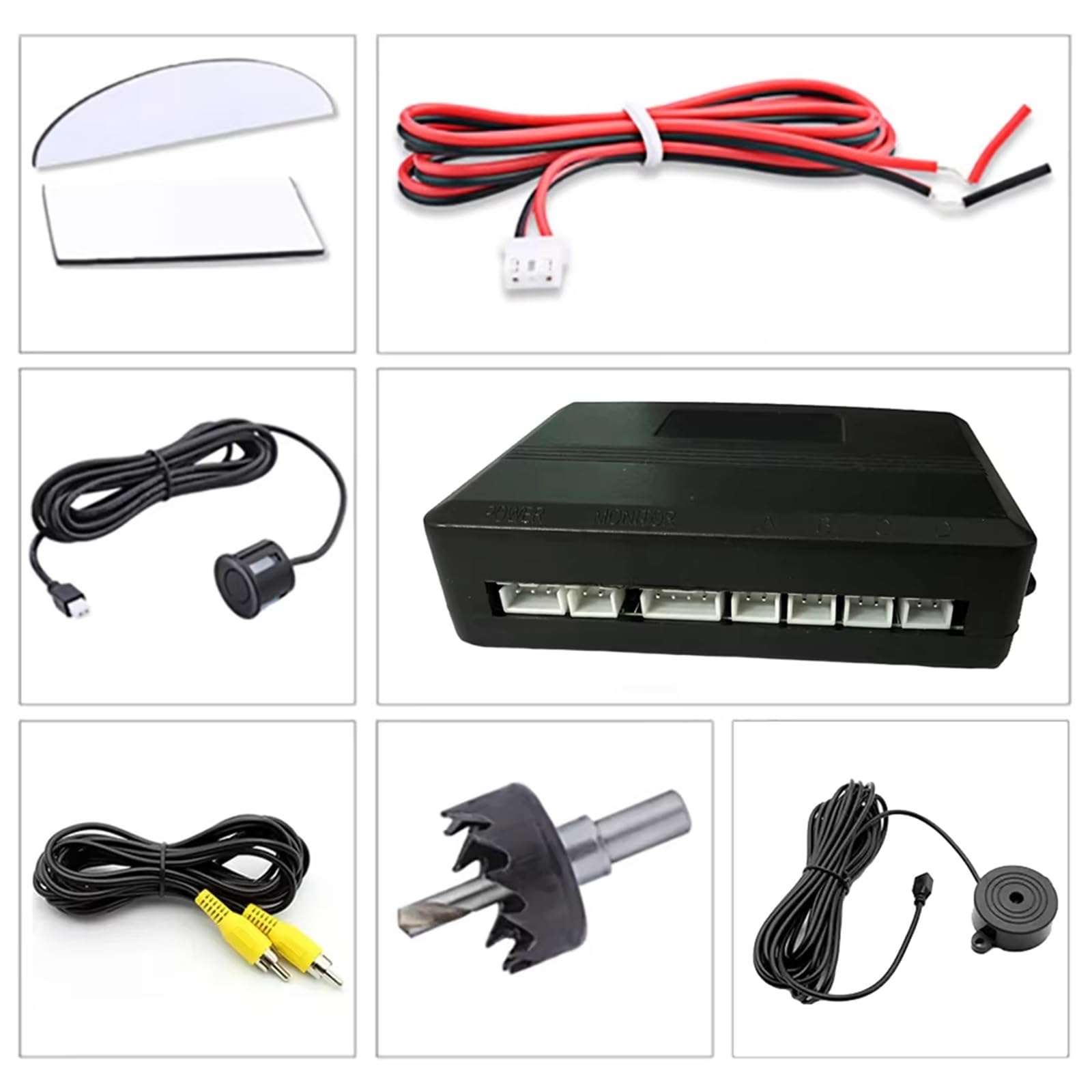 Aparcamiento asistido Kit Sensor Estacionamiento Video Asistencia Radar Marcha Atrás Automóvil Monitor Para Punto Ciego Automático Pantalla Digital Alarma Alerta Zumbador(Black)