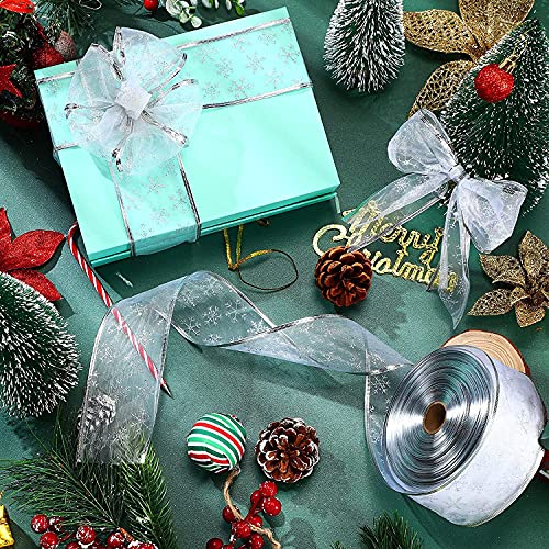 Christmas Tree Ribbon, Christmas Ribbon Glittery Snowflake Organza 2.5 Inch X 11 Yard with Spool - Image 3
