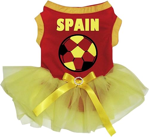 Petitebella Spain Soccer - Vestido para perro cachorro (rojoamarillo, talla S)