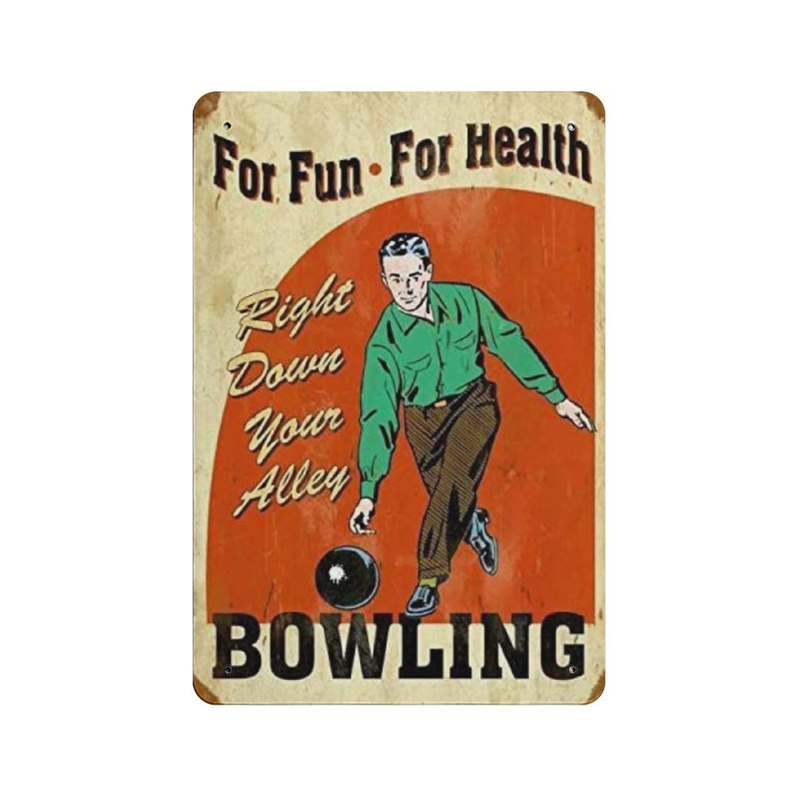 Bowling Alley Tin Sign Metal Plaque Art Hanging Iron Painting Retro Home Kitchen Garden Garage Wall Decor 12"x8"