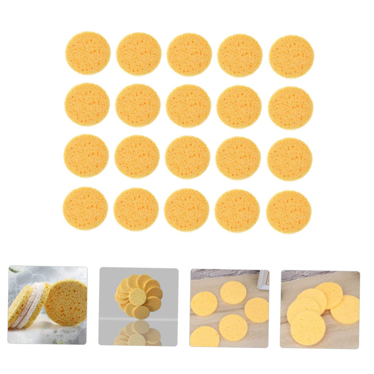 Kosmetikquaste Gelb, Abgerundet, Zellulose Schwamm | Make Up Werkzeug, Natürliche Wirkung, Spart Puder, 100 Stück Packung für Zuhause und Salon