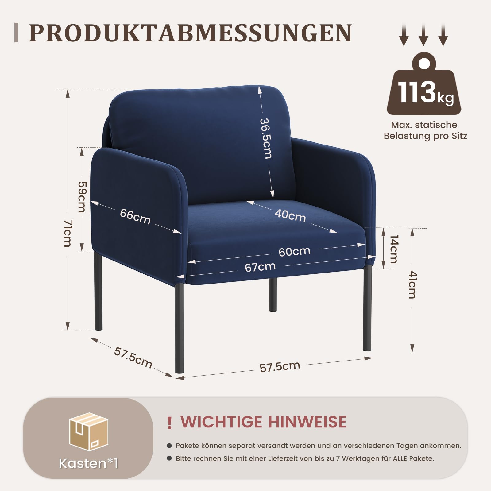 COLAMY Sillón de Terciopelo Acolchado para los oídos – Sillón Moderno con Respaldo Suave, cómodo sillón para salón, Dormitorio, apartamento y rincón de Lectura, Color Azul