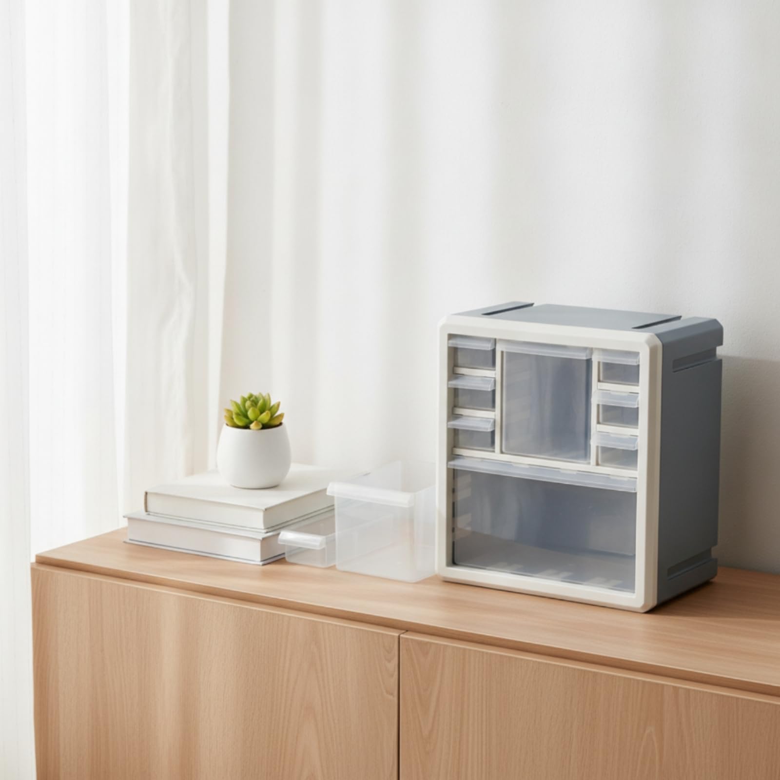 Organizzatore Cassetti 6 Vani Multifunzione Cassettiera da Scrivania Trasparente Contenitore Verticale Compatto Salvaspazio