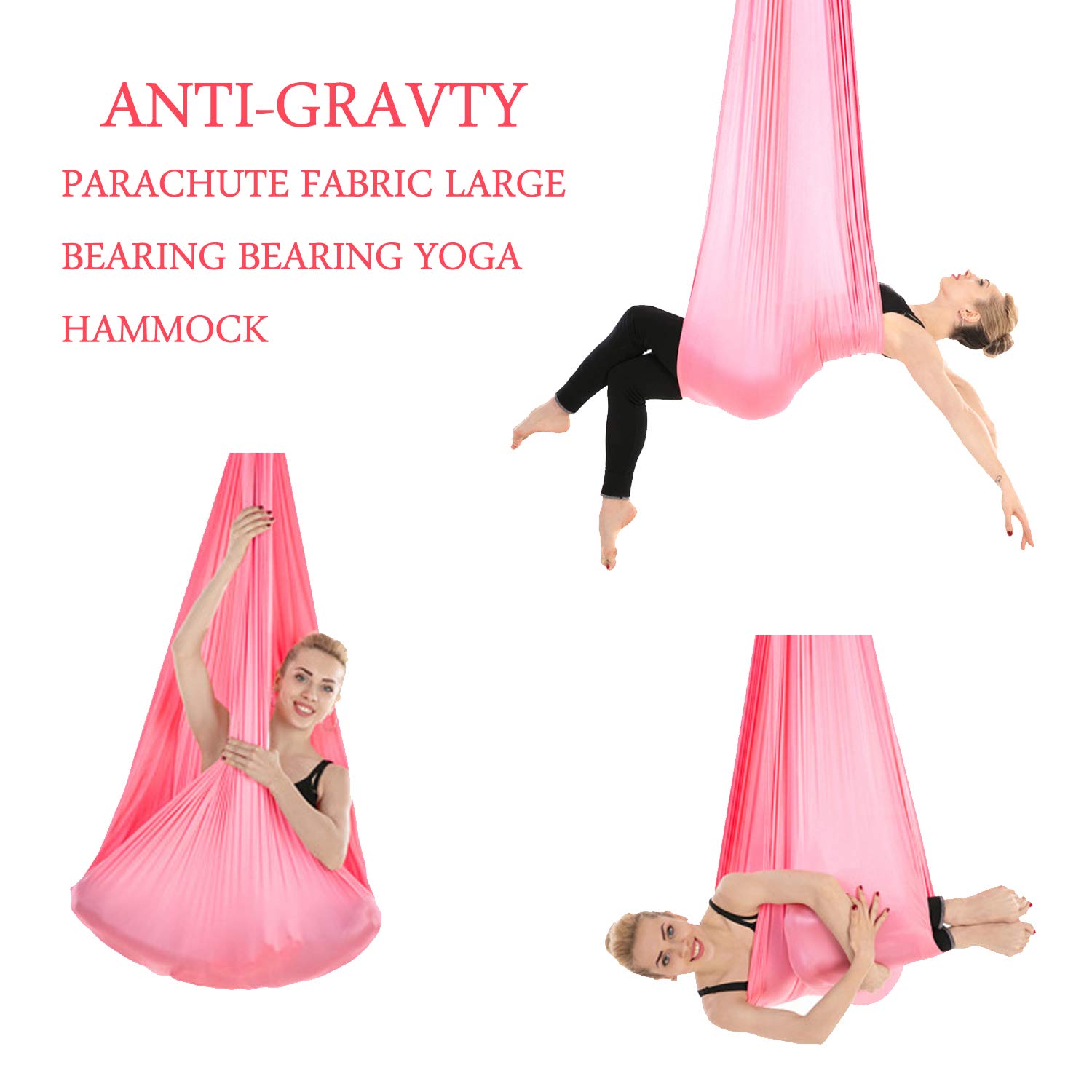 EASY BIG Aerial Yoga Hammock - Premium Aerial Silk Yoga Swing for Antigravity Aerial Fitness, Inversion Exercises, Improved Flexibility & Core Strength (Pink)