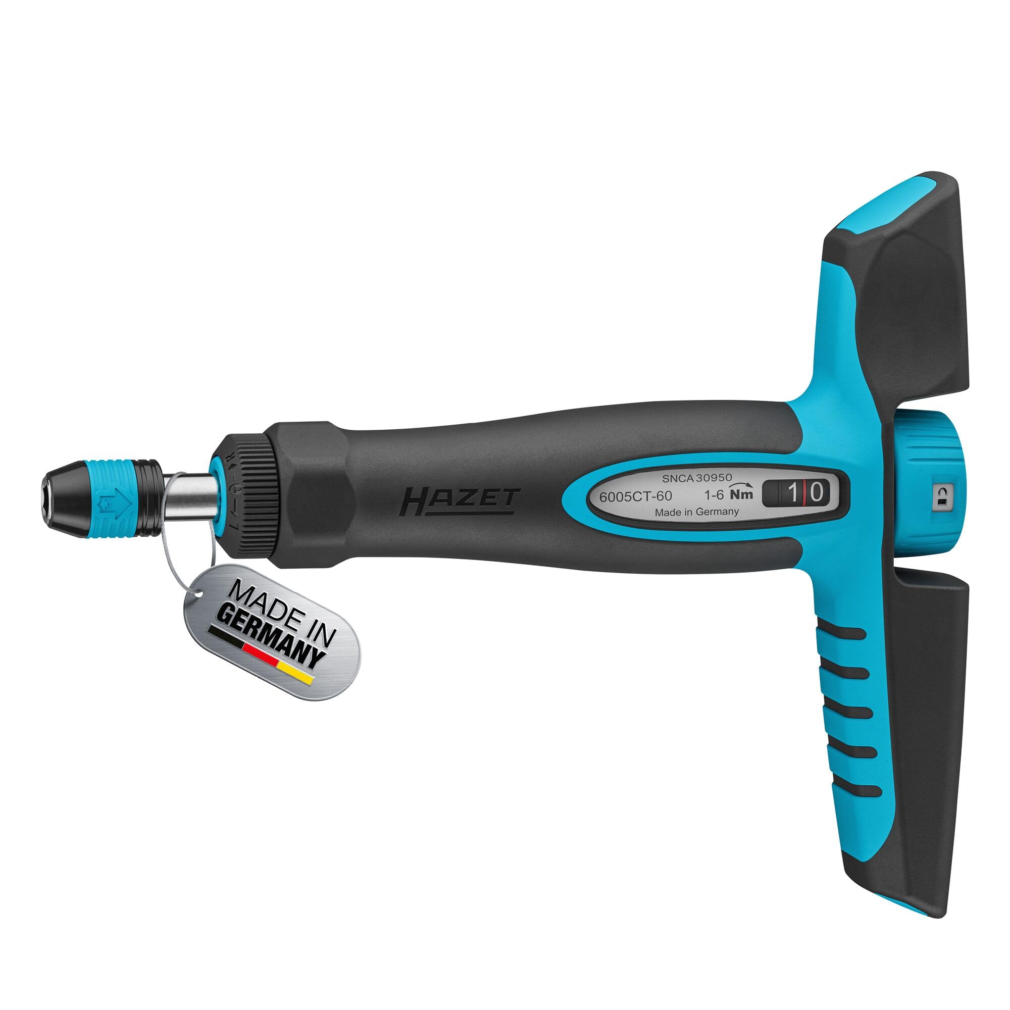 HAZET Tournevis dynamométrique 6005CT-60, 1/4" avec poignée transversale, 1-6 Nm, 6% de précision, 198 mm de longueur, réversible droite/gauche, mécanisme roue libre, ergonomique