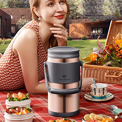 Lonchera térmica para alimentos calientes, 3000 ml, gran capacidad, conservación del calor las 24 horas, caja interior independiente de cuatro capas, asa de transporte mejorada