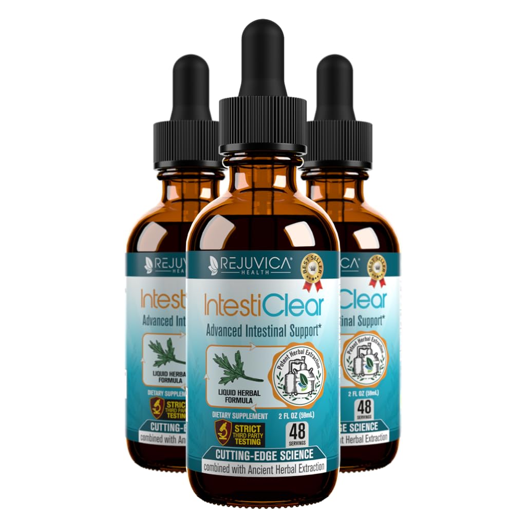 Rejuvica Health IntestiClear - Advanced Intestinal Cleanse Support for Humans - All-Herbal Liquid Formula for Fast Absorption - Bonus Liver Support - Wormwood, Black Walnut, Ginger and More