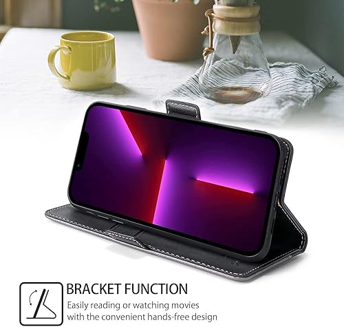 Miniatura 4 de Fansipro Funda tipo cartera para LG Q8, piel sintética de alta calidad, delgada, para LG Q8, 2 ranuras para tarjetas, ajuste amigable, negro y gris