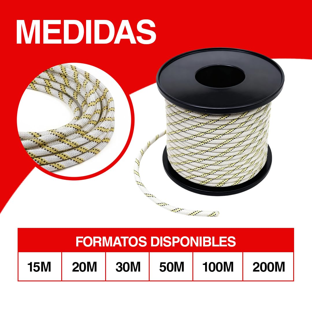 Cuerda Semiestática Profesional - SOGA Gruesa de Nylon para Trabajos Verticales - Cuerda Resistente Exterior y Duradera - Diferentes Tamaños Disponibles - 11 MM (100)