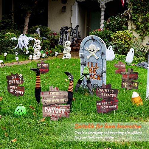 FUNNISM 6 Pack Halloween Decorations Yard Signs with Stakes, Scary Halloween Graveyard Beware Signs Party Decor Props, Creepy Lawn, Sidewalk, Garden, Porch, Yard Warning Signs Outdoor Halloween Decor - Thumbnail 3