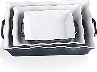 Vista 10 de Sweejar Fuentes para Horno, Juego de Utensilios de Cerámica para Hornear de 3 Piezas, Fuente Rectangular para Hornear con Asas, Molde para Lasaña
