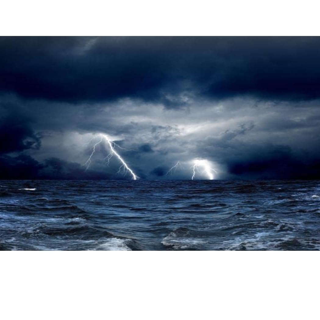 AOFOTO 7x5ft Ocean Dazzling Lightning Pirate Ship Backdrop Sea Gloomy Moon Night Sky Clouds Corsair Boat Photography Background Birthday Nautical