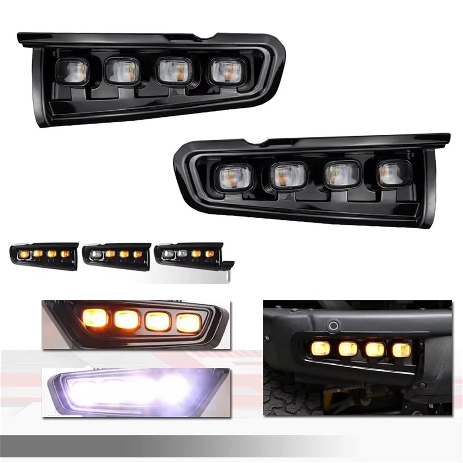 intermitente automóvil Para Ford Para Bronco Para Everglades 2021-2023 Luces LED Señal Giro Delanteras Ámbar Blanco DRL Niebla Conducción luz direccional