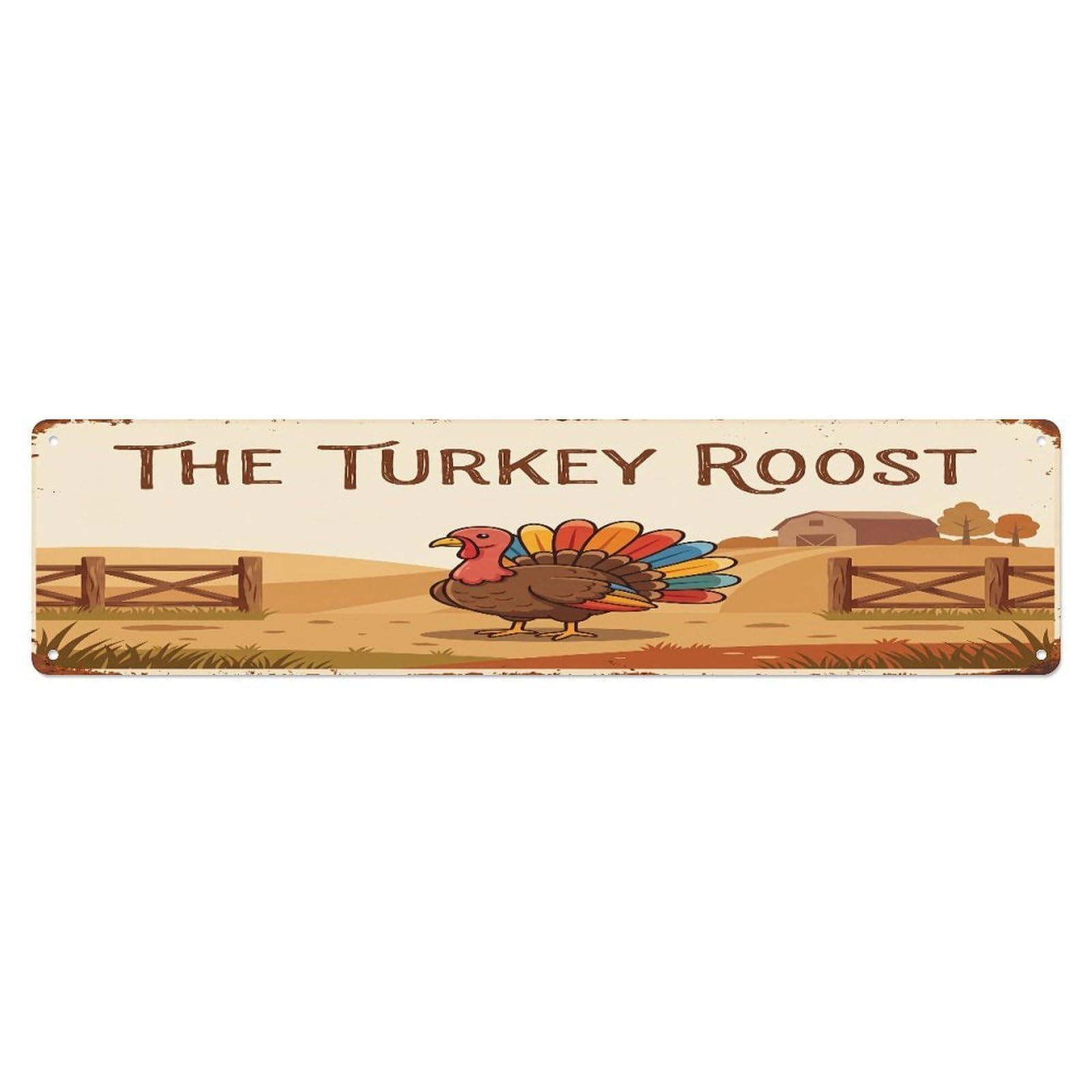 Metal Tin Sign Vintage Turkey Farm Scene The Turkey Roost
