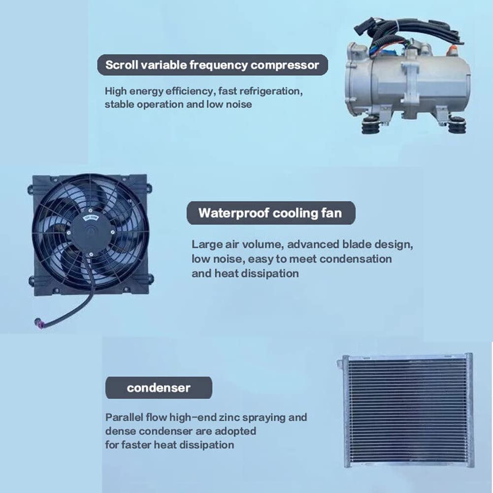 12V/24V DC RV Climatiseur 2 en 1 RV Climatiseur de Toit avec Refroidissement et Chauffage, Climatiseur de Stationnement électrique Camping-car Système de Climatisation pour Voiture RV Camion Camper Pe