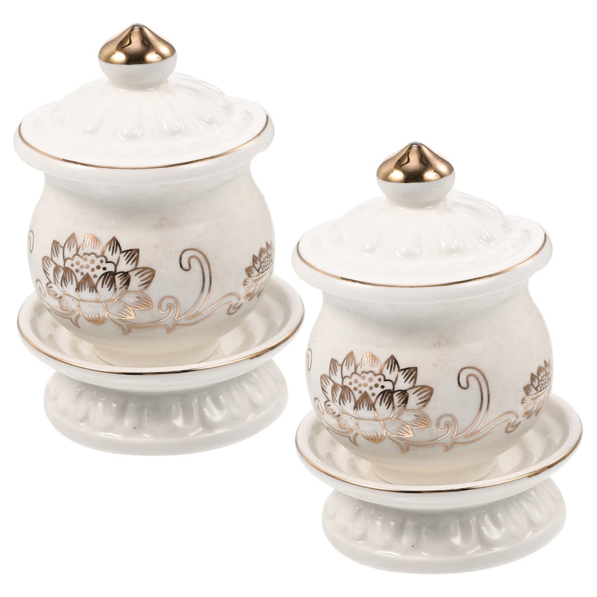 Sosoport 2Pcs Ceramic Holy Water Offering Cups with Tray Tea Cups for Buddhist Worship and Home Decor Multifunctional Offering Mugs Porcelain