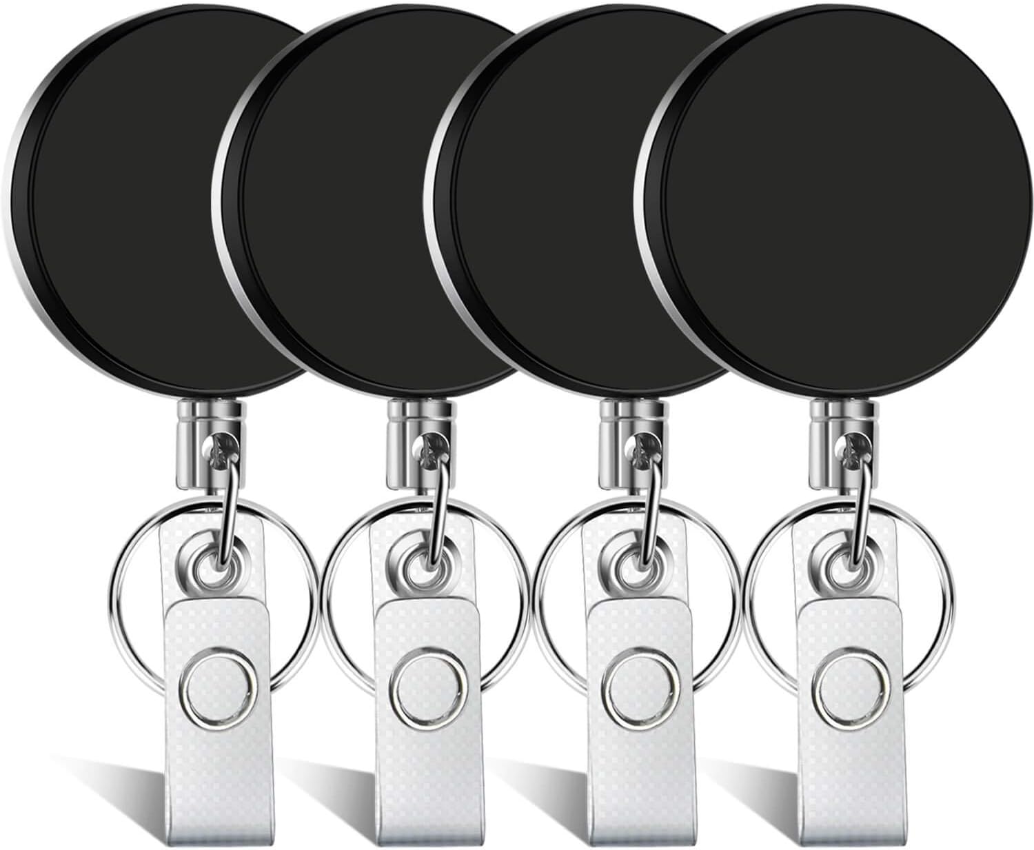 Selizo 4 Pieces Retractable Badge Holder ID Badge Holder Heavy Duty Badge Reel with Keychain Ring Clip for ID Key Card Badge