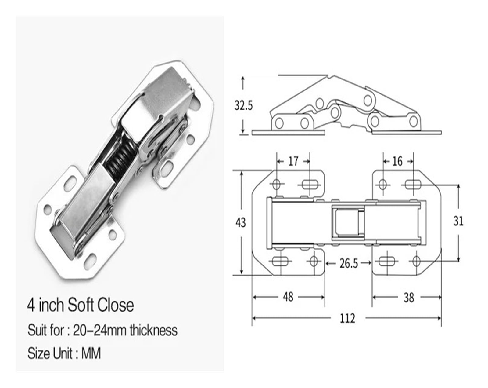 Cabinet Hinges Zawias do szafki 3/4 cala Normalny/miękki domyk Bez wiercenia Hydrauliczny miękki domyk 90 stopni ze śrubami(4 Inch Soft Close)