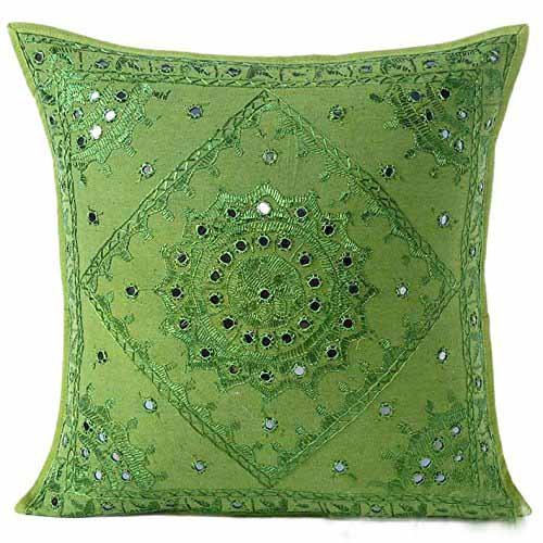 Sophia Art 24" Large Embroidered Decorative Sofa Cushion Pillow Cover Boho Bohemian Decor (Green)