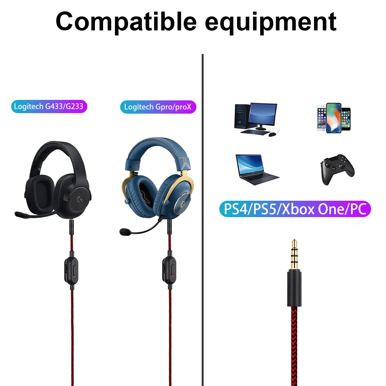 Cavo Per Cuffie Logitech G Pro/G Pro X/G433 - Con Controllo Volume E Mic Mute - Foto 2