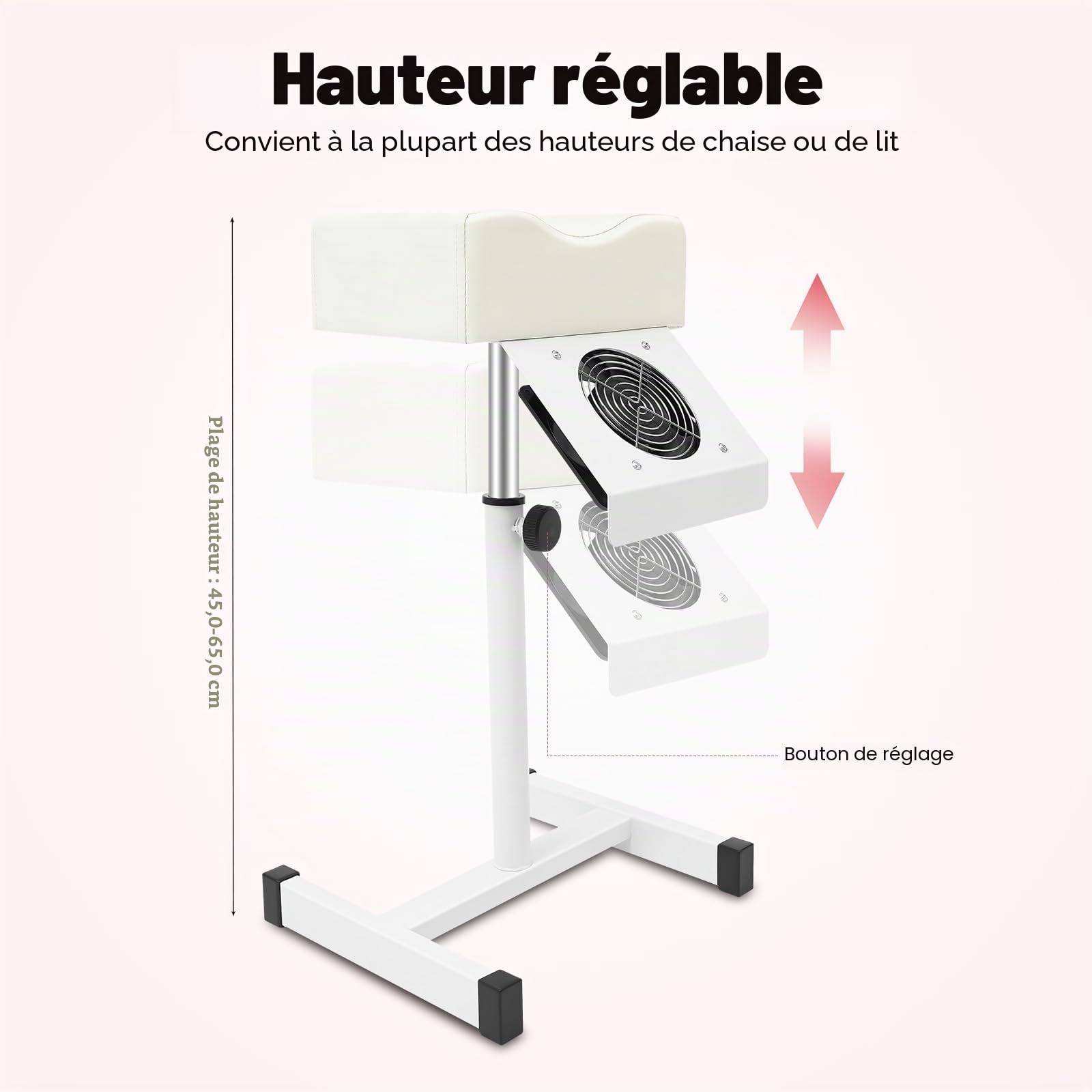 MINRS Tabouret de pédicure mobile avec aspiration hauteur réglable blanc