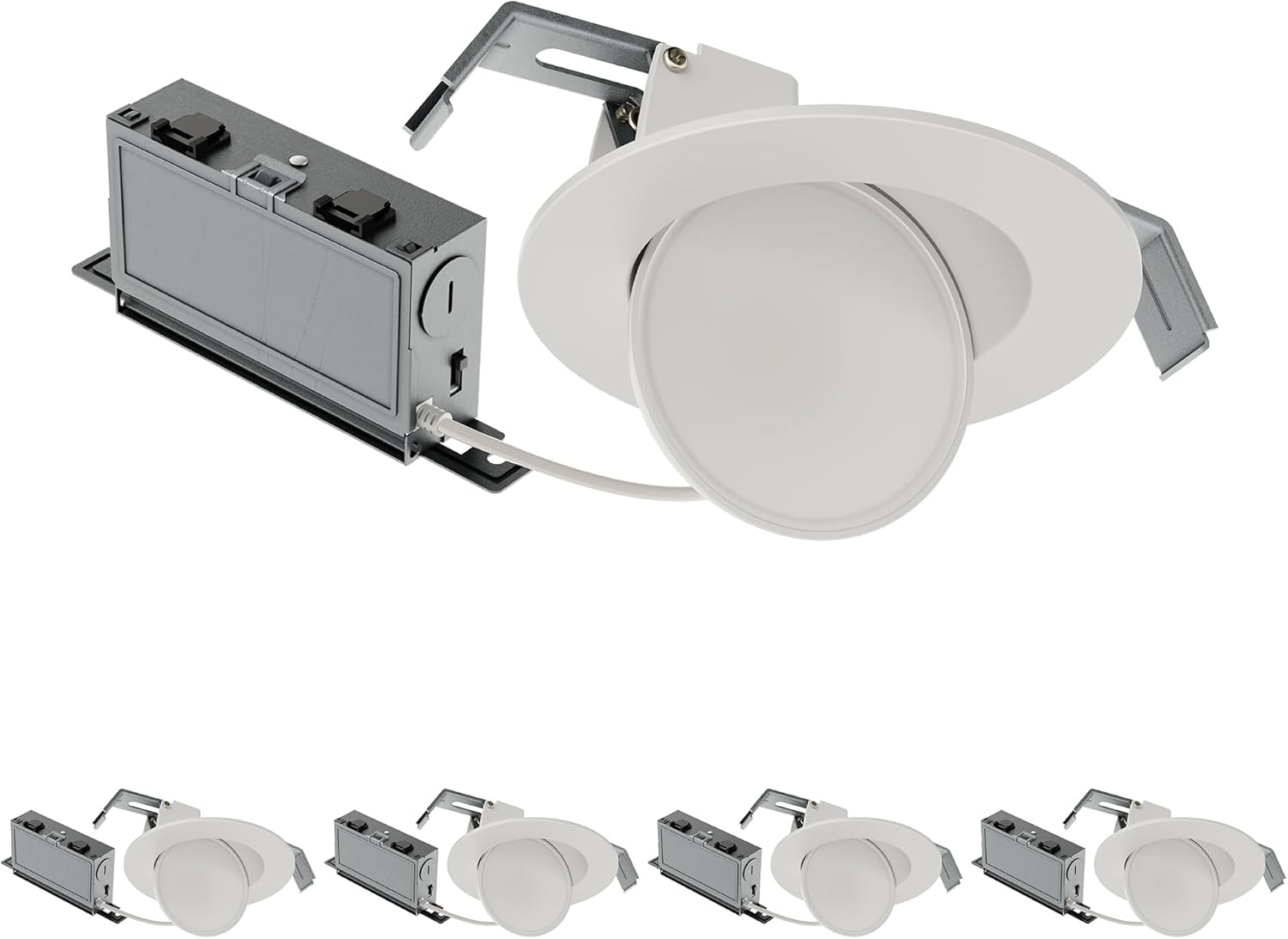 HALO HLA 4 in Super Adjustable Integrated LED Recessed Gimbal Downlight with Flip-N-Klip Install, 4-Pack, 600 Lumens, Color Selectable 2700K/3000K/3500K/4000K/5000K, Canless, Wet Location