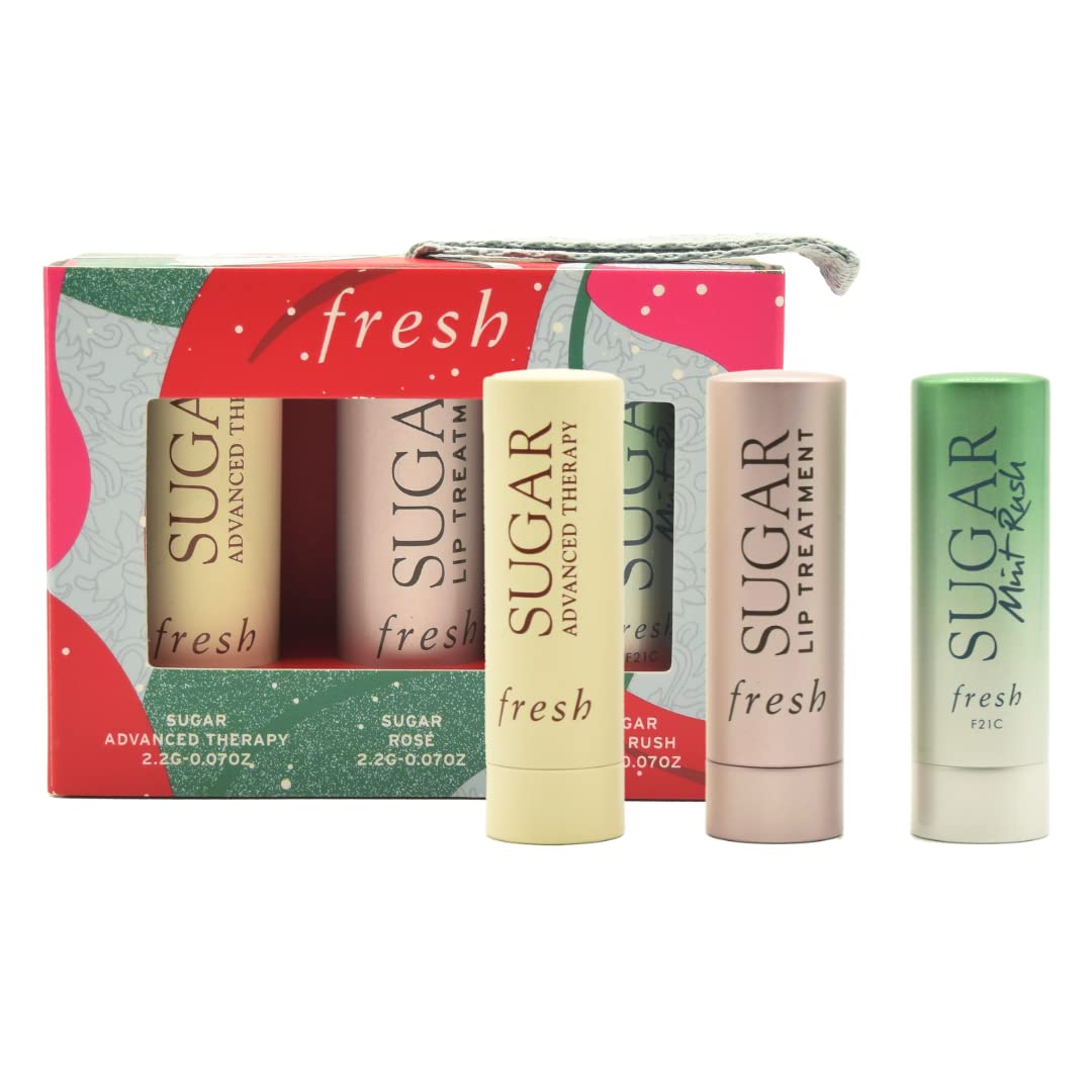Fresh Color & Care Sugar Lip Set: Sugar Mint Rush Freshening, Rose Tinted Lip Treatment, and Advanced Therapy