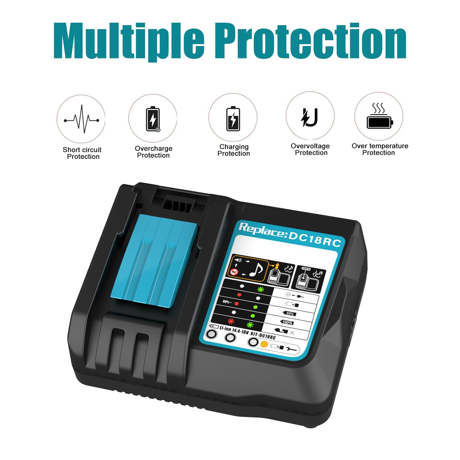 ENERGUP DC18RC 3A Chargeur pour Makita Chargeur 18V Compatible avec 14,4V-18V Batterie BL1850B BL1850 BL1840 BL1830 BL1820 BL1415N BL1430