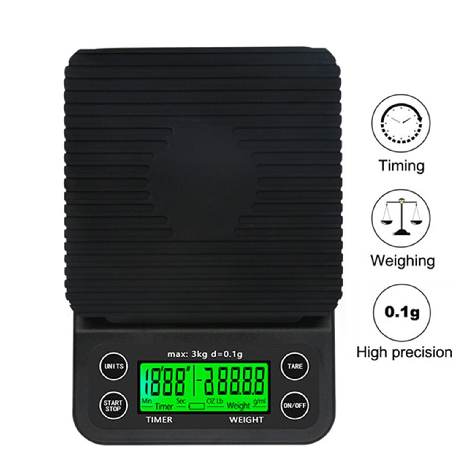 Hochpräzise Elektronische LCD-Waage, 3 Kg/0,1 G, 5, Tropfkaffeewaage Mit Timer, Tragbare Digitale Küchenwaage Genaue Messung(Black 5kg 0.1g)