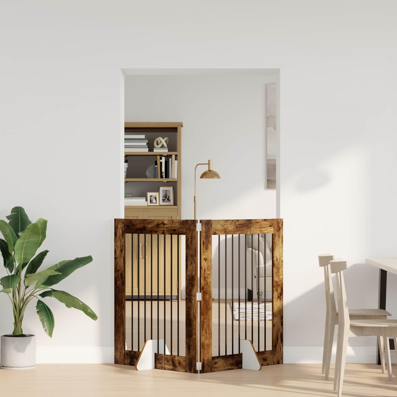 Portería plegable para perros con soporte de metal, 2 unidades, roble ahumado, 80 x 100 cm, perrera plegable y caño para interior y exterior, parque seguro para cachorros y perros