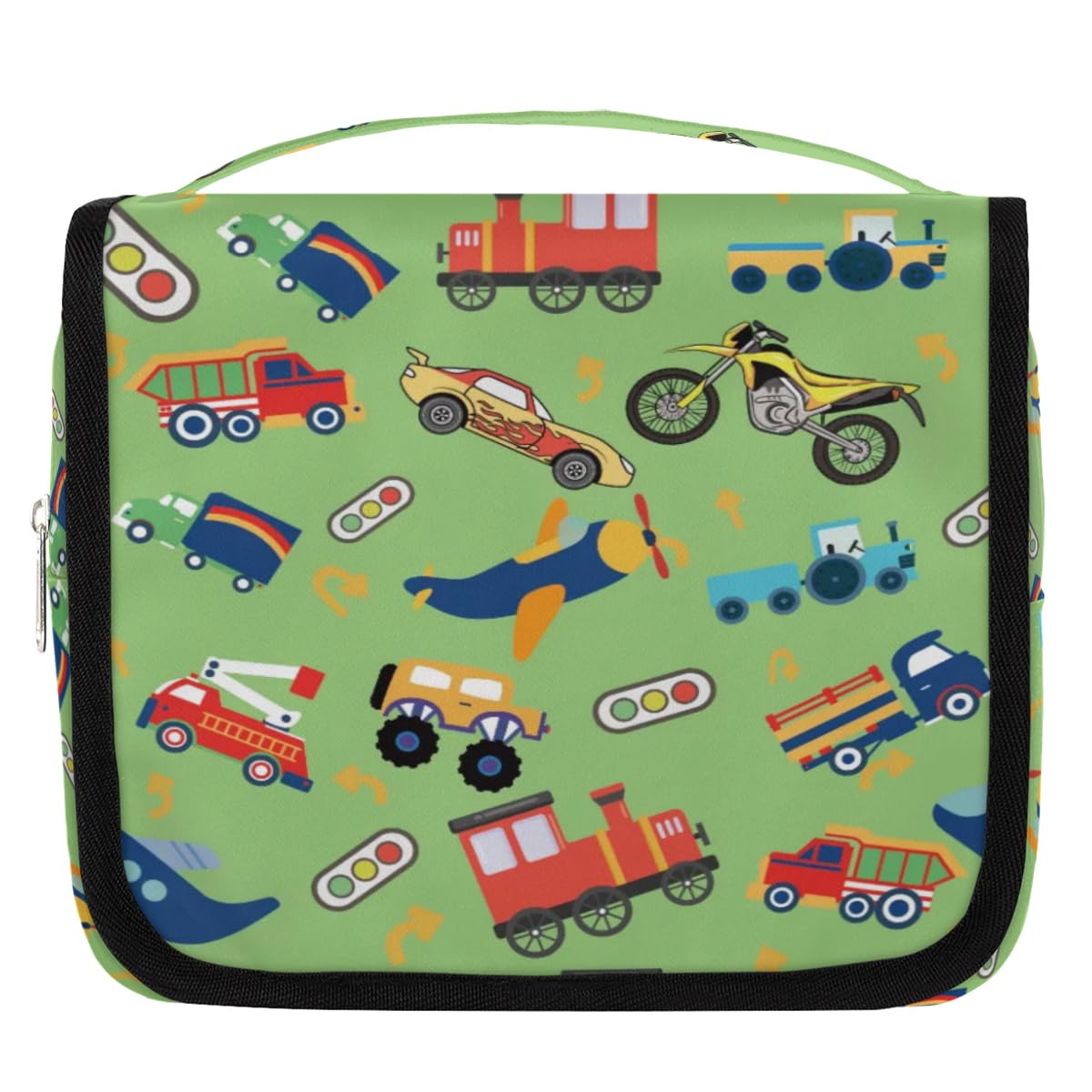 OMFUNS Transportation Truck Hanging Travel Toiletry Kit Bag with Hook for Men and Boys, Tractor Car Makeup Case Waterproof Cosmetic Bag Storage Bag