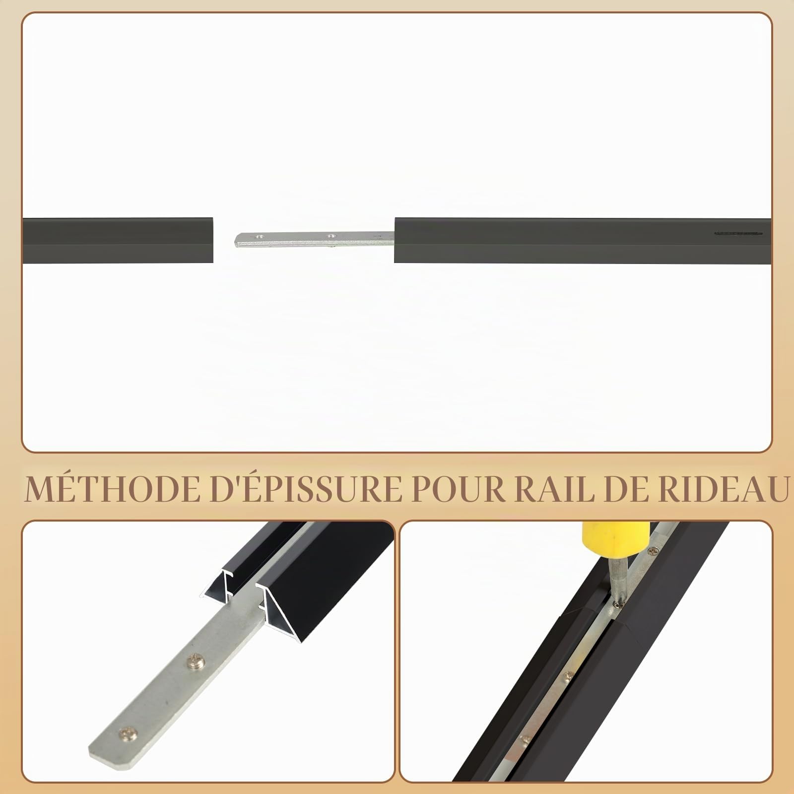 Rail de rideau en alliage d'aluminium - 3 m - Caché - Montage au plafond - Système de rails pour fenêtre, chambre à coucher - Noir