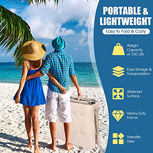 Giantex Lounge Chair Chaise Lounger, Beach Recliner With Mattress, 4 Adjustable Reclining Position, Pillow, Side Pocket For Beach, Sunbathing, Patio, Pool, Lawn, Deck Folding Camping Cot (1, Beige) #TOP7