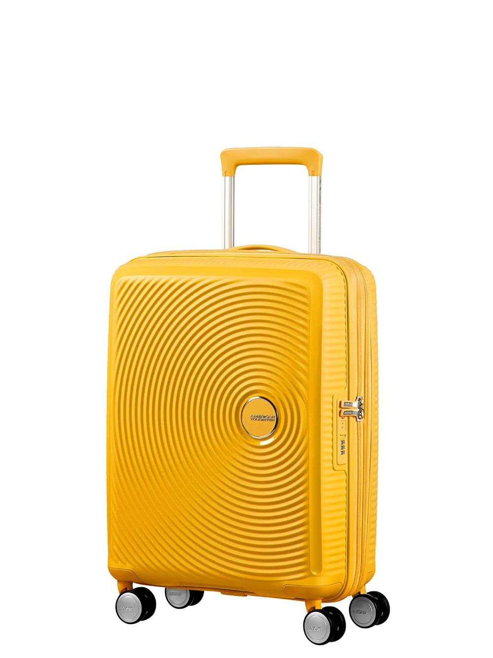 American Tourister Soundbox - Hand Luggage Suitcase 55 x 40 x 20/23 cm - Hard Shell Trolley Suitable for EasyJet - Expandable, Light, 4 Wheels & TSA Lock - 35.5/41 L - Yellow (Golden Yellow)