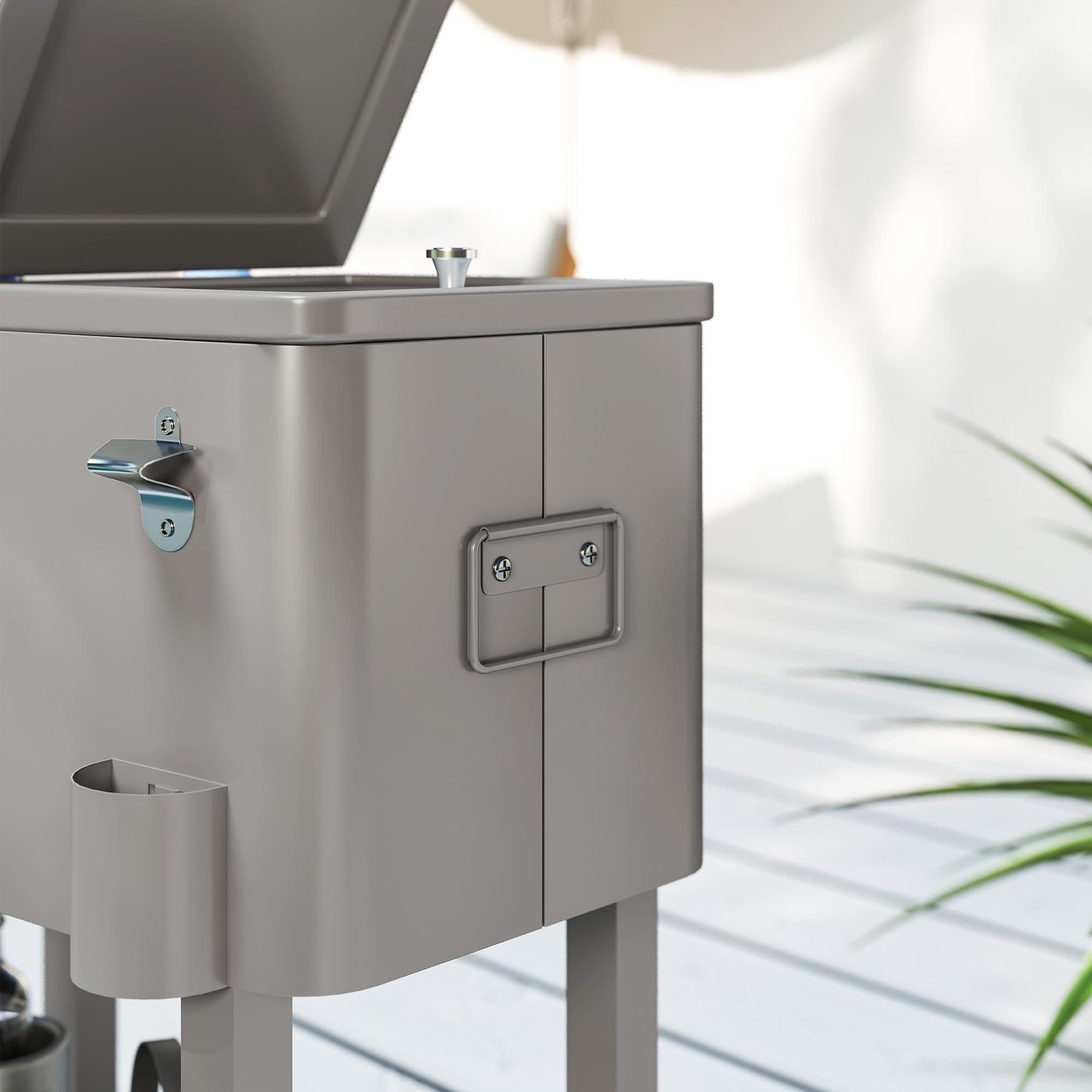 Outsunny Carro de Bebidas Refrigerado 56L Carro Nevera con Ruedas Abrebotellas y Estante para Patio Fiesta Terraza 67x35x80 cm