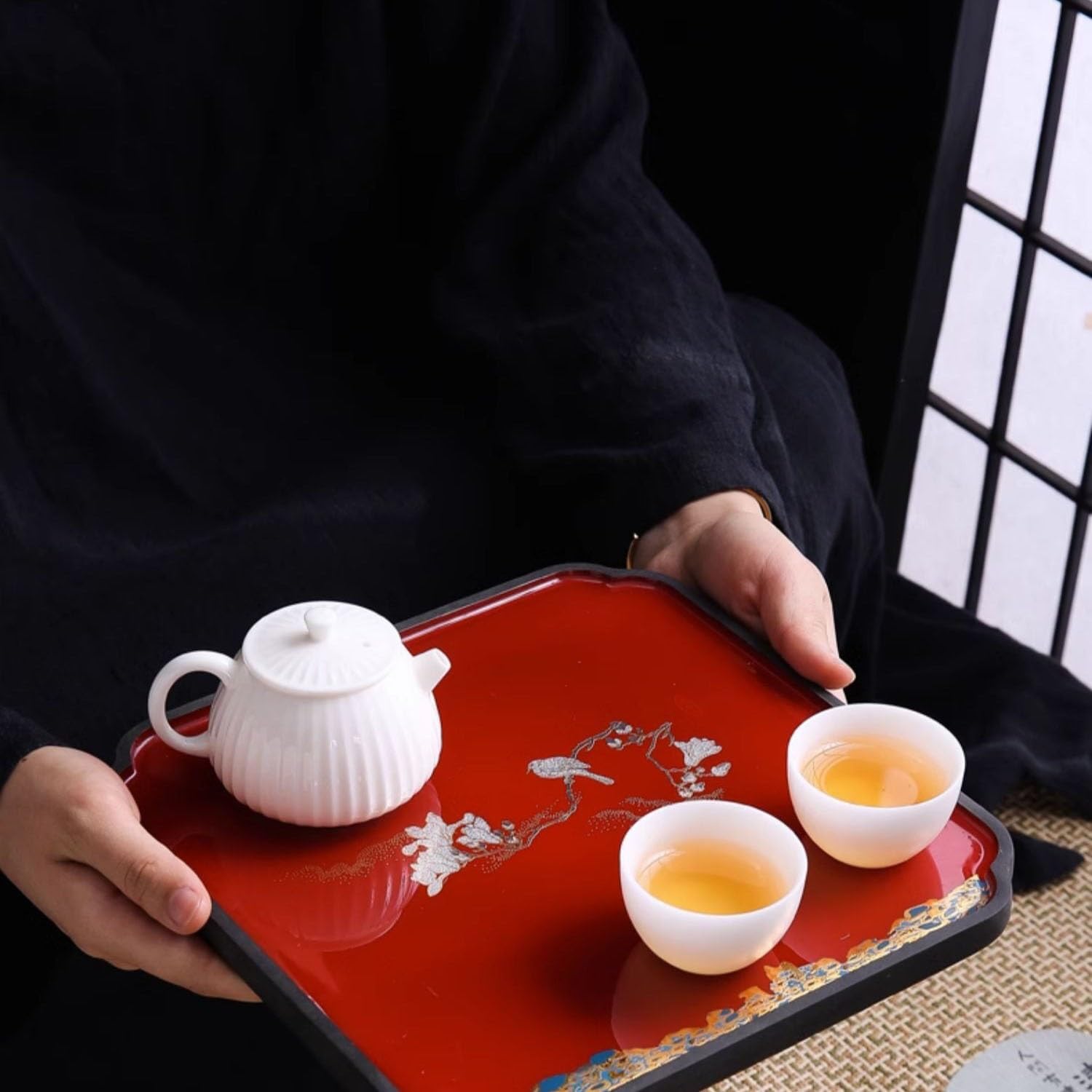 Bandejas Servir Comida Bandeja de té Retro Chino, Bandeja seco, Kung Fu, Cuenco Cubierto Mesa Cama | B