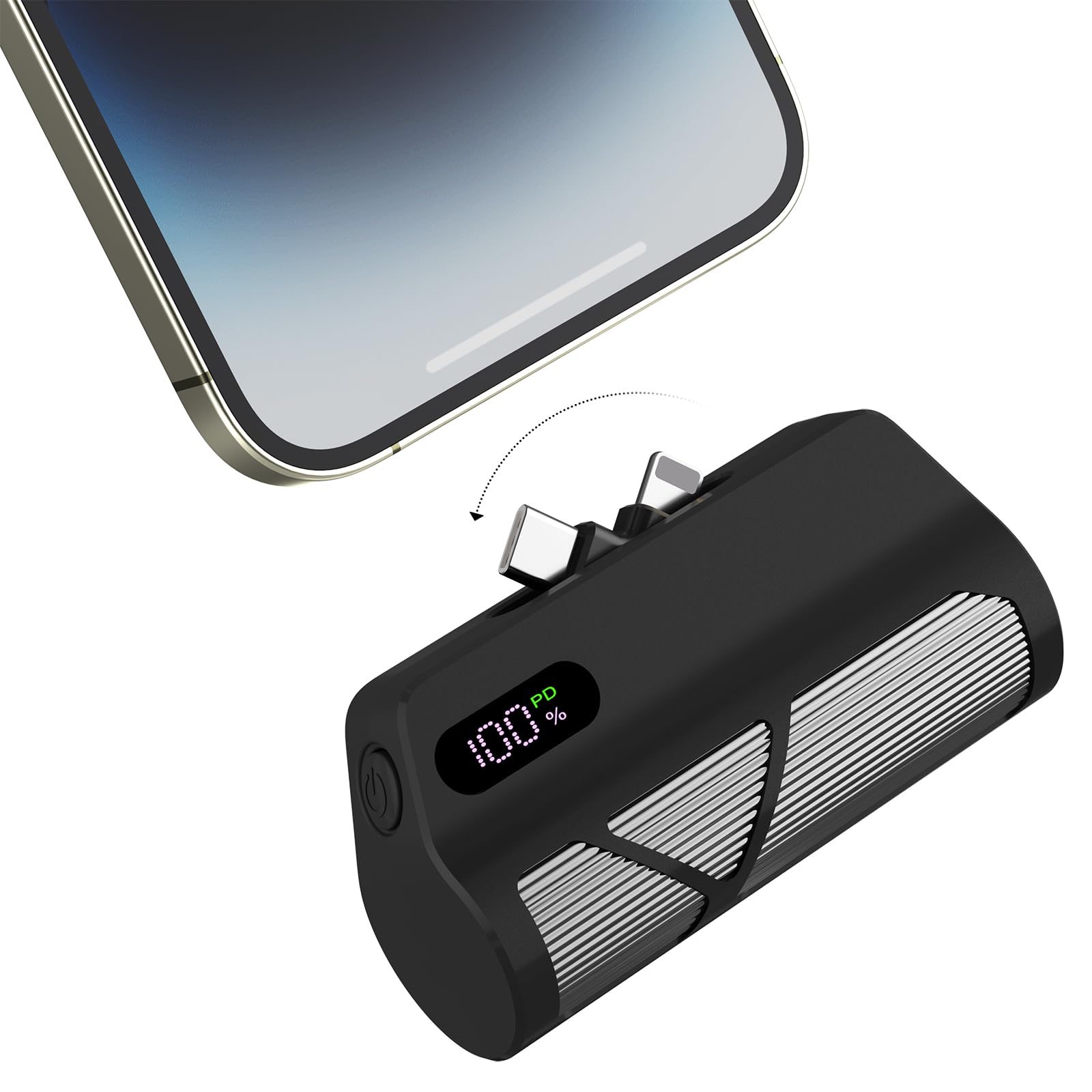 muyoudun Portable Charger Power Bank 5000mAh with Built-in Cables, PD20W Fast Charging, Dual Ports (Type-C & Apple-Compatible), Compact Design for Travel & Commuting (Black)