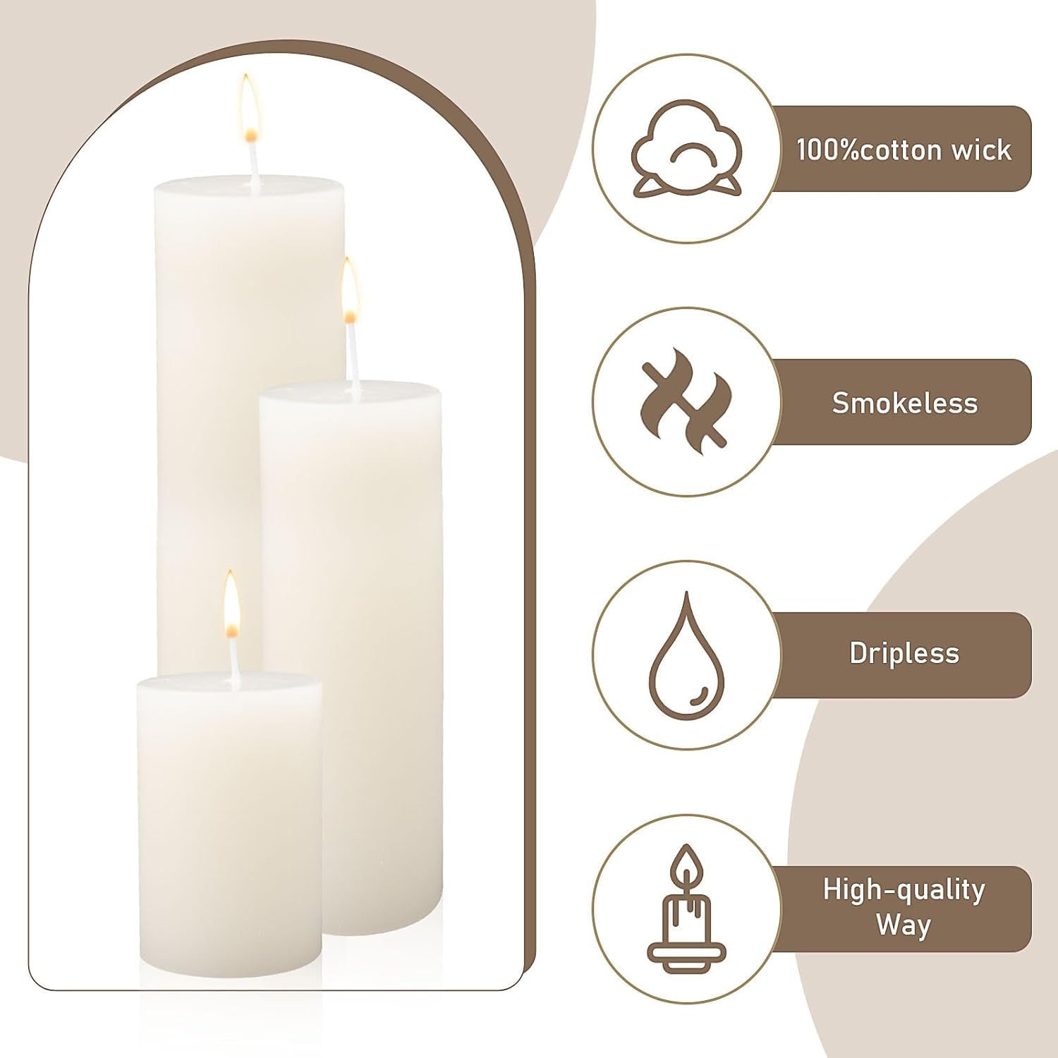 Paquete de 24 velas de pilar, velas altas sin perfume, 3 tamaños, varillas de cera blanca sin goteo para bodas, linternas de emergencia, ceremonia de vigilia, decoración del hogar, 24, 45, 60 horas de