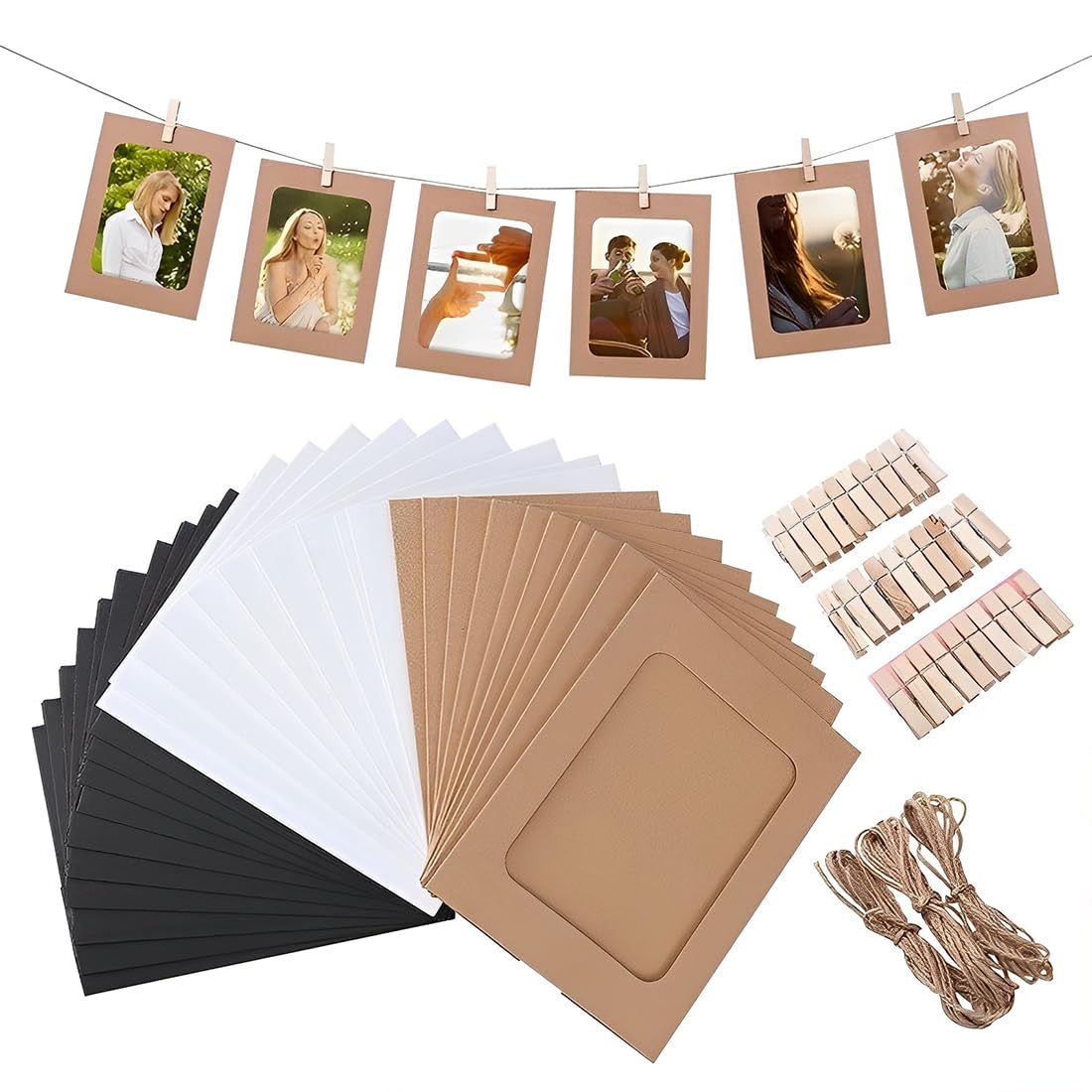 Set Di 30 Cornici Per Foto Con Mollette In Carta Kraft - 11,5 X 15,5 Cm, Con Corda Di Iuta, Per Decorazioni Fai Da Te