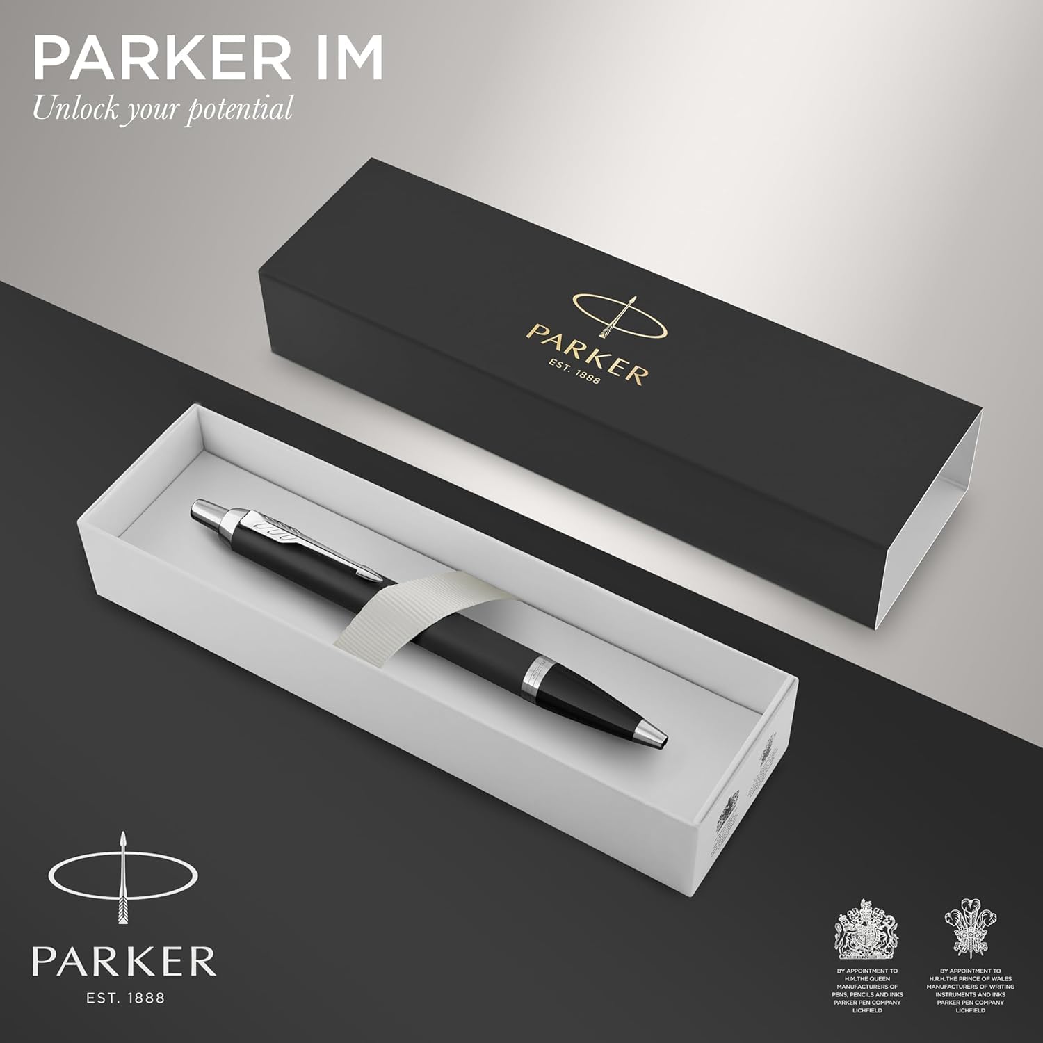 regalo grabado Bolígrafo Parker IM Personalizado de Metal Color Negro | Bolígrafo Parker IM Negro, Grabado láser de 2 líneas, Cuerpo de metal, Mecanismo retráctil, Caja y sobre opcional