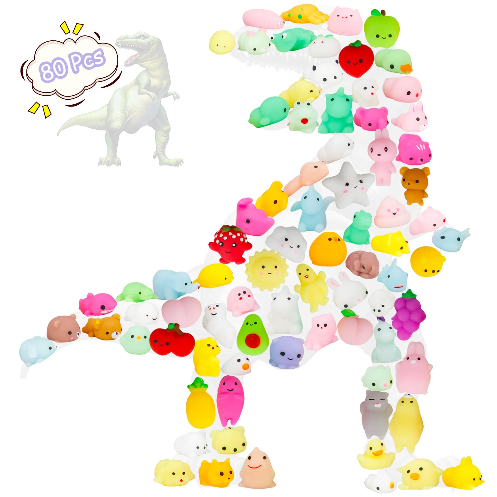 80pcs Mochi Squishy Toys Kawaii Squishies Kids Party Favors Mini Squishy Animals Fruit Squishies Bulk for Kids Classroom Prizes Birthday Easter Egg Fillers Pinata Stuffers Christmas Stocking (Random)