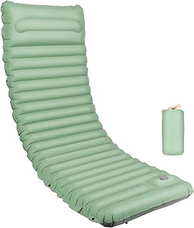 Self Inflating Camping Mat, Sleeping Mat with Built-in Foot Pump 9.5 cm Thickness Camping Mattress Single Self Inflating Mattress with Pillow Water-resistant Camping Pad for Outdoor Hiking Green
