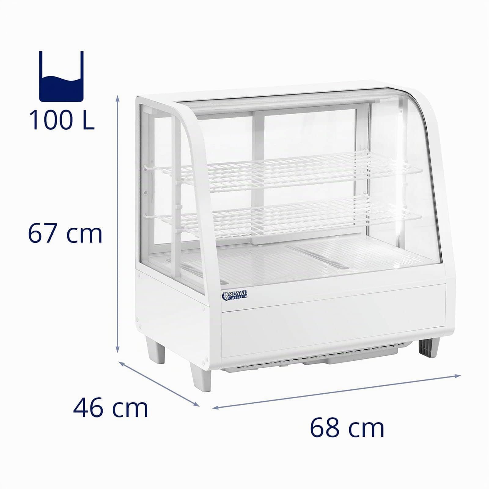 Royal Catering RCCC-100-WT Vitrine Réfrigérée Pâtisserie De Boulangerie Présentoir Réfrigéré (Volume : 100 l, Température : 2 - 10 °C, 3 niveaux, Éclairage LED, Inox), Blanc