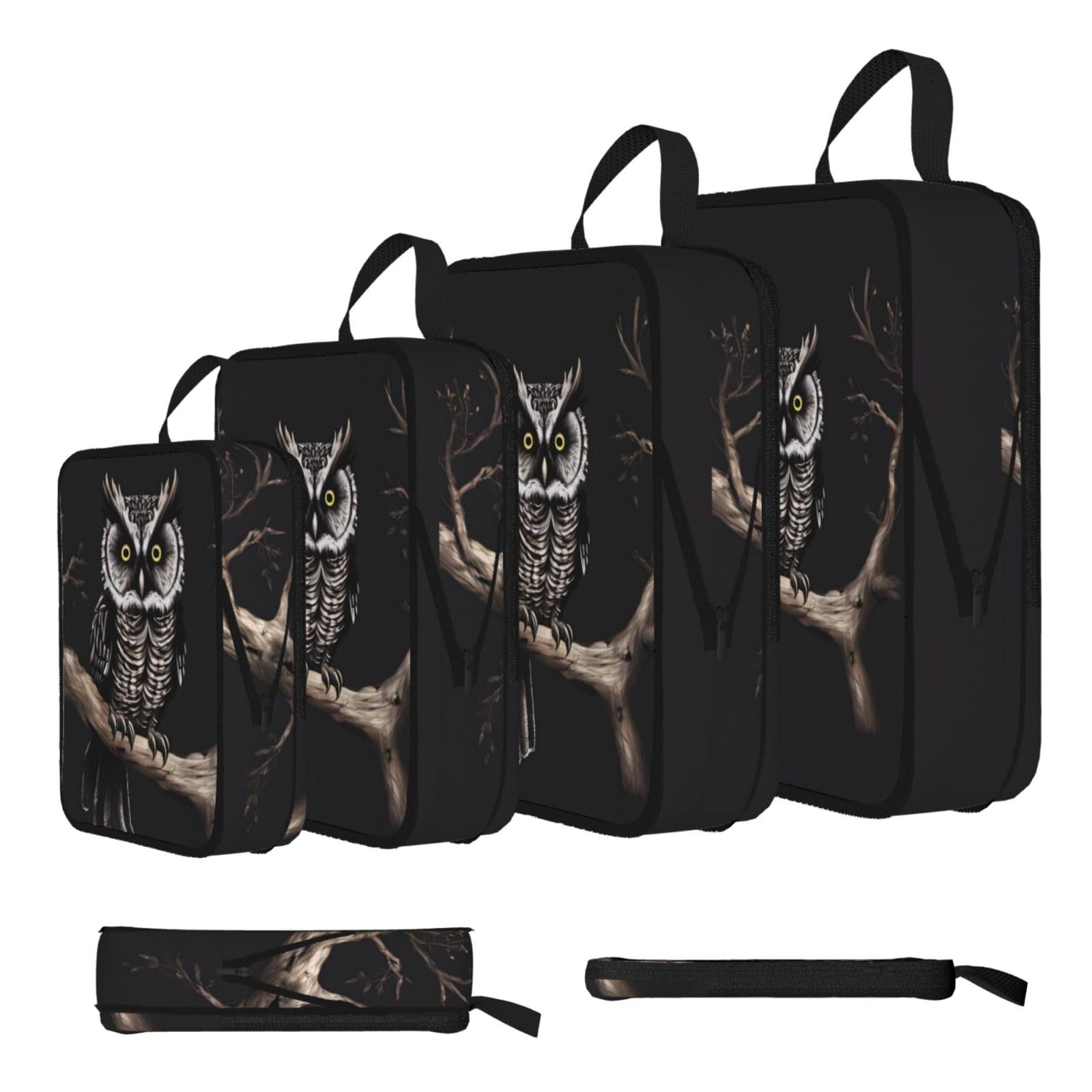 Sxzvvbn Black Late Night Owl Compression Packing Cubes 4 Piece Set
