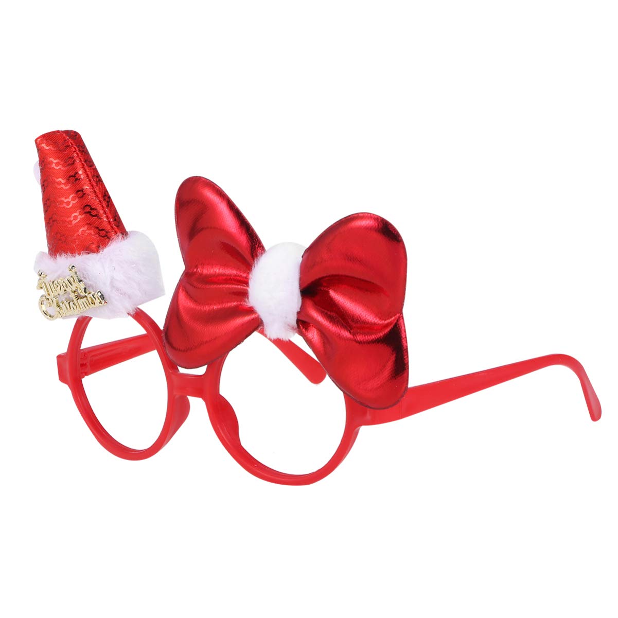 STOBOK Christmas Glasses Plush Bowknot Santa Eye Funny Eyeglasses Dress Up  Eyewear Photo Props for Xmas Party Cosplay (Red)