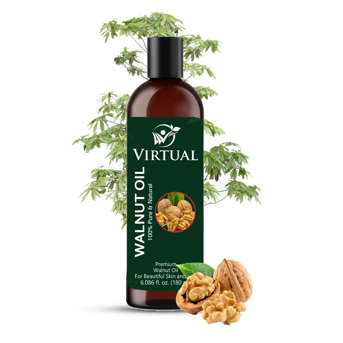 VIRTUAL 100% Pure Walnut (Akhrot) Oil For Hair Growth, Skin Care, Cold Pressed Aromatherapy Natural Oil (180ml)