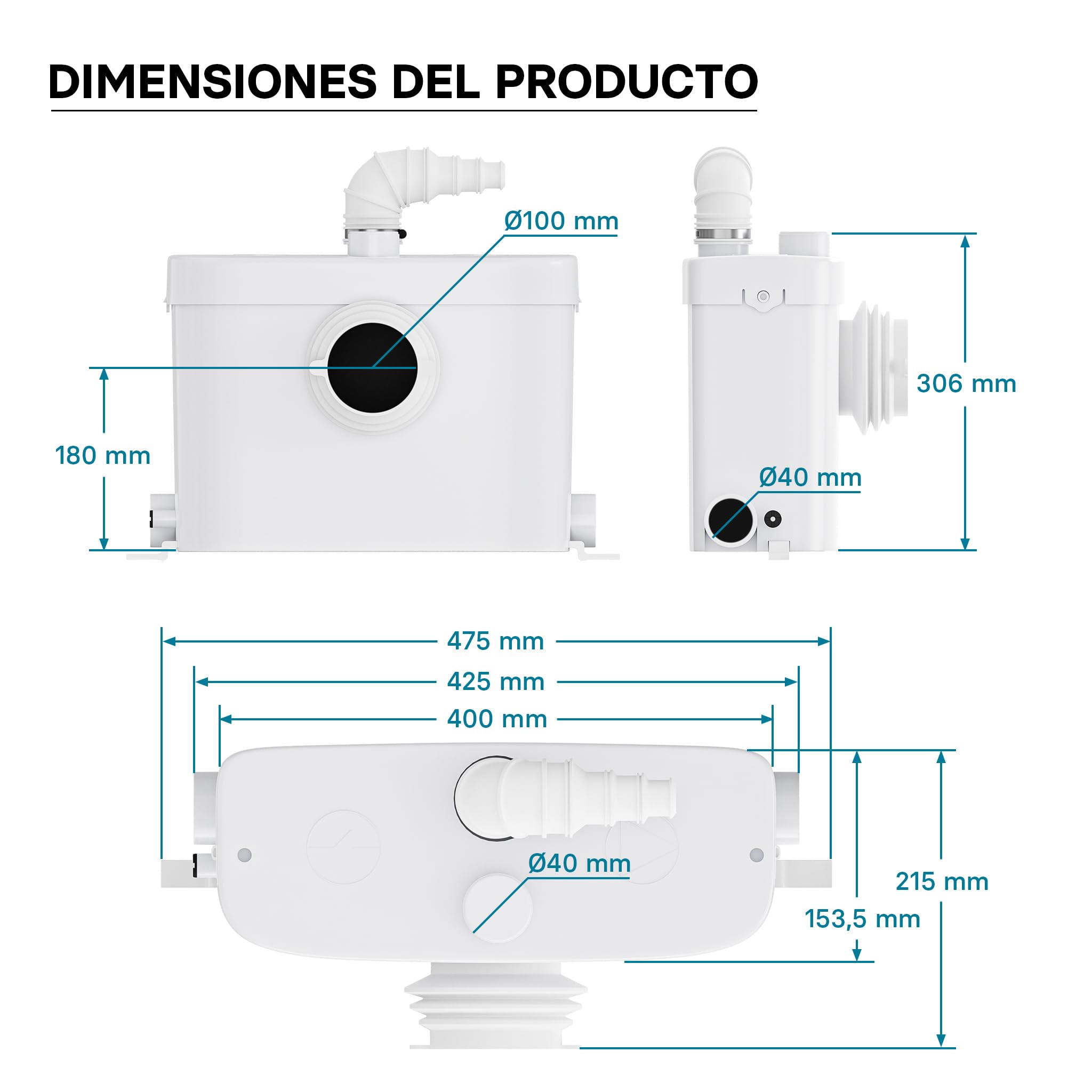XPOtool Triturador Sanitario 3/1 con conexión frontal 450W vacuación aguas residuales y fecales WC