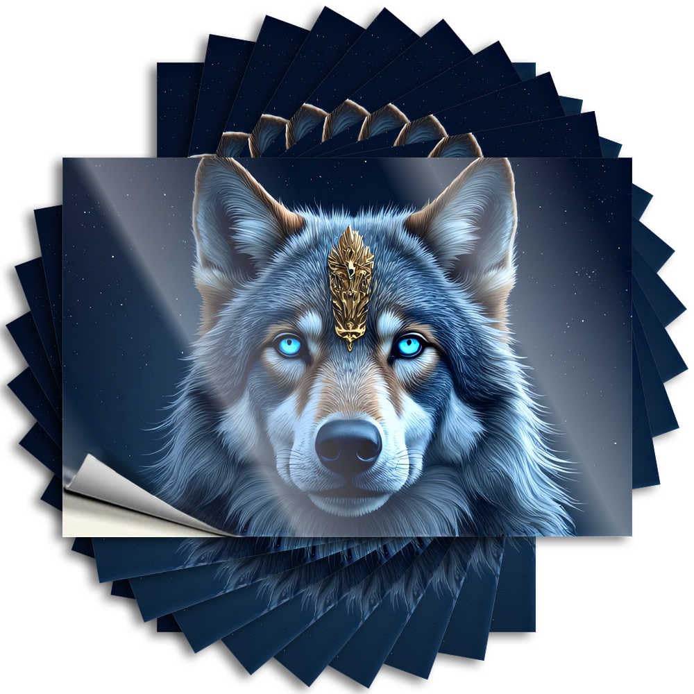Golden Wolf in The Night Sky Tall Office Decor for Men - Lettering Sticker Garage Removable Vinyl Decal(12X18CM)