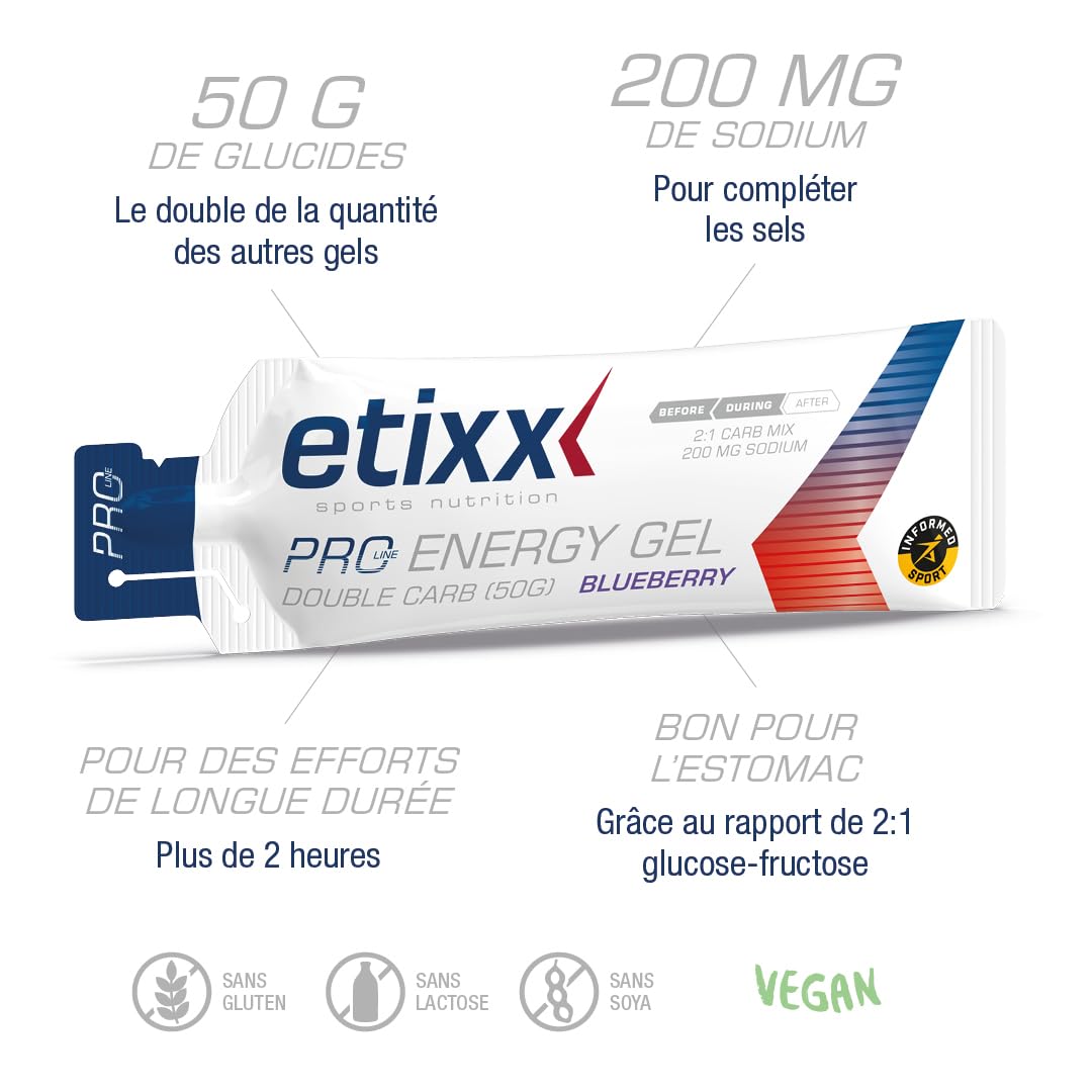 ETIXX Doppio carb energy gel proline bluberry 12 x 60 ml