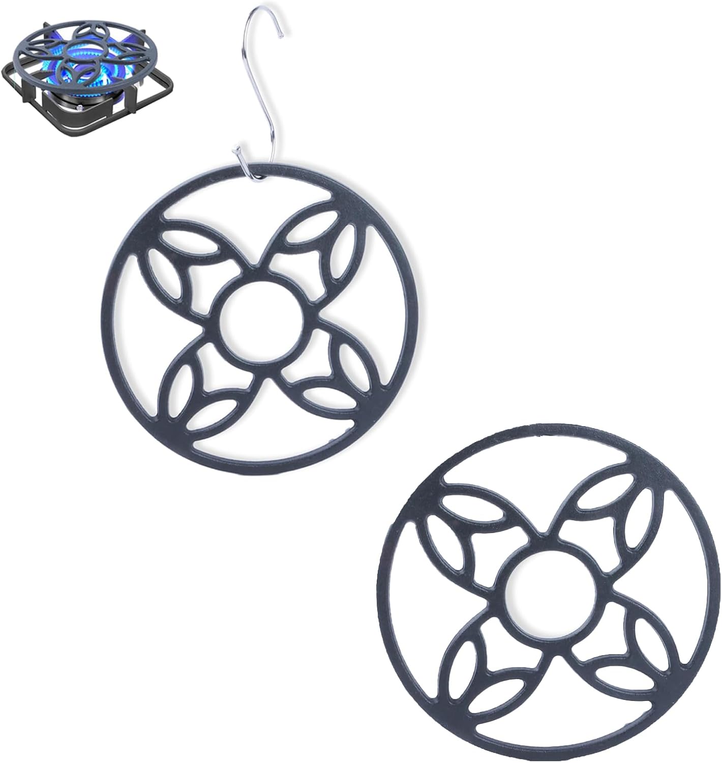 2Pack Cast Iron Gas Stove Ring Reducer Trivet for Gas Hob, Work Support Gas Ring Reducer for Stove, Hot Pot Stand for Kitchen Cooktop 7.48inch